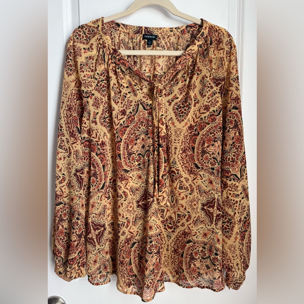 torrid Paisley Print Peasant Blouse in Mustard and Rust